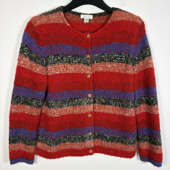 Christopher & Banks Sweater Medium Striped Cottagecore Cardigan Mohair Vintage - Picture 1 of 6